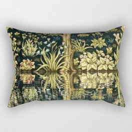 William Morris original Tree of Life reflecting pool of garden lily pond twilight black nature landscape painting wall and home decor Rectangular Pillow