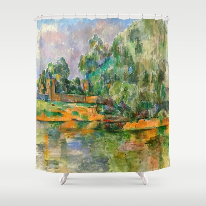  Paul Cezanne Banks of the Seine at Médan Shower Curtain