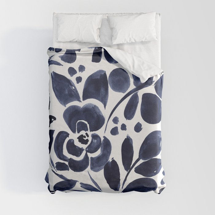 Navy Floral Duvet Cover