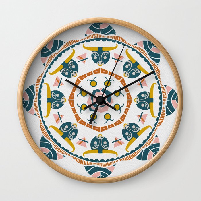 Taurus Mandala - Navy Retro Wall Clock