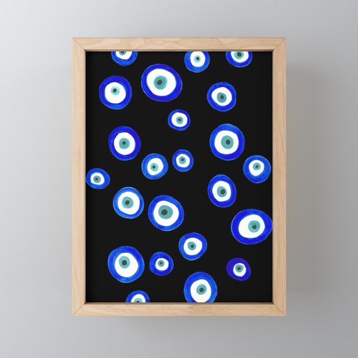 Evil Eyes on Black Framed Mini Art Print