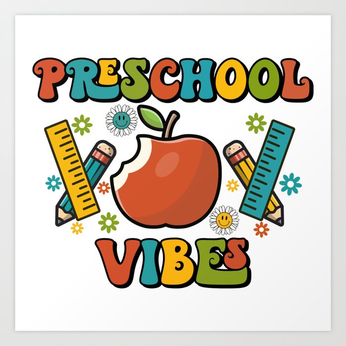 Preschool vibes school designs pencils Art Print