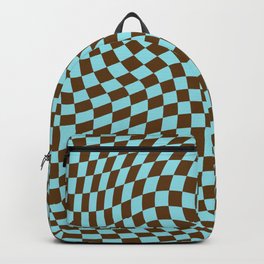 70s 60s Retro Swirled Checkered in Blue + Brown Backpack