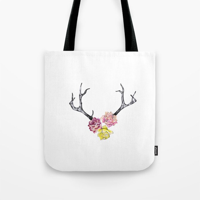 Antlers with Roses Tote Bag