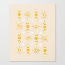 Yellow Sun & Moon Pattern Canvas Print
