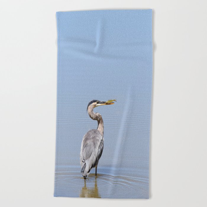 Great Blue Heron Fishing - I Beach Towel