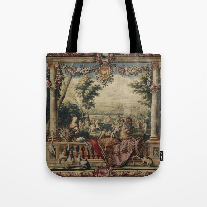 Antique 17th Century 'July' Louis XIV French Chateau Tapestry Tote Bag