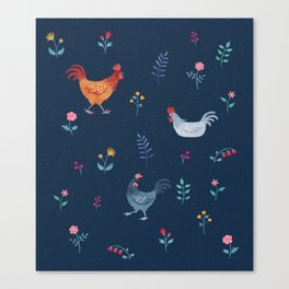 Little Hens (blue) Canvas Print