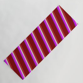 [ Thumbnail: Eye-catching Purple, Fuchsia, Light Grey, Red, and Maroon Colored Striped/Lined Pattern Yoga Mat ]