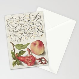 Vintage calligraphic art with flowers and peach Stationery Card