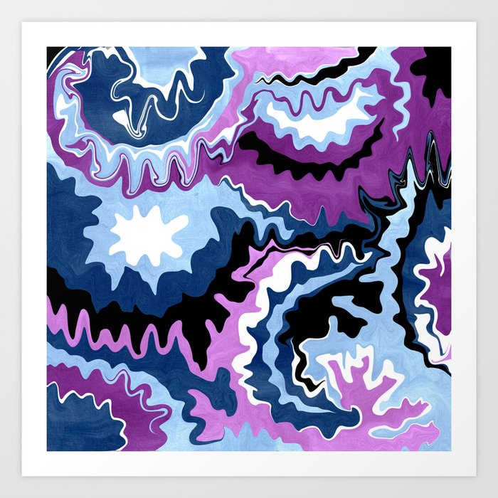 Modern Abstract Conch Shells // Plum Purple, Sky Blue, Navy, Black and White Art Print