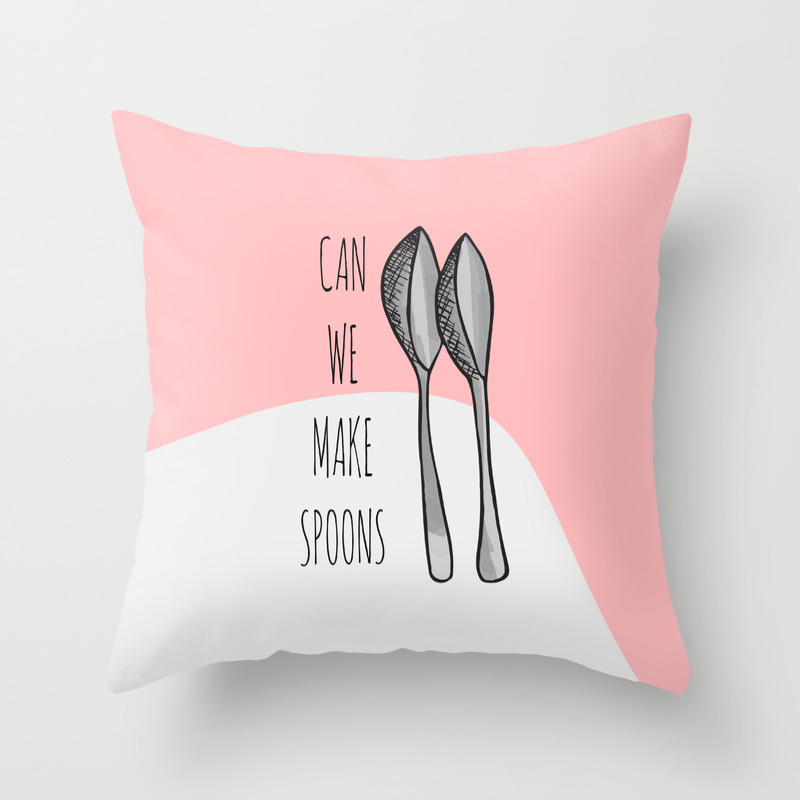 Pink Funny Cute Hand Drawn Can We Make Spoons Throw Pillow By