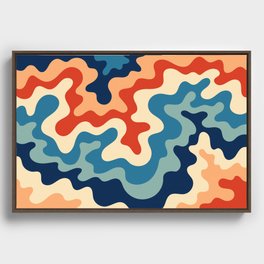 Soft Swirling Waves Abstract Nature Art In Retro 70s & 80s Color Palette Framed Canvas