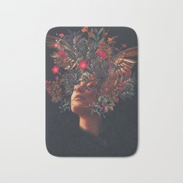 Kissing Rosa Bath Mat | Winter, Animal, Flowers, Botanical, Wings, Surreal, Floral, Curated, Frankmoth, Collage 