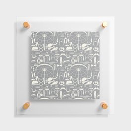 White Old-Fashioned 1920s Vintage Pattern on Silver Grey Floating Acrylic Print