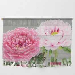 Vintage Pink Japanese Peony Flower Painting-Botanical Blossom Floral Wall Hanging