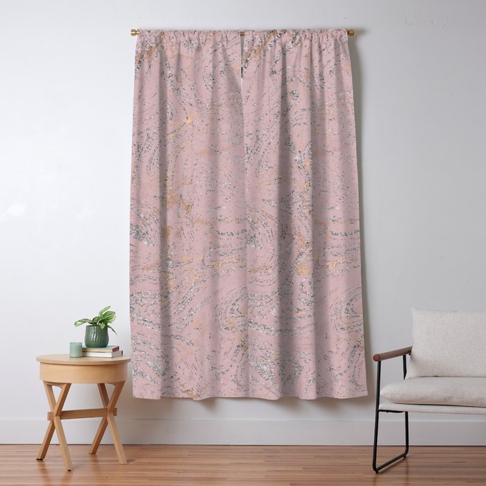 Elegant Pink Gold Silver Glitter Marble Blackout Curtain By