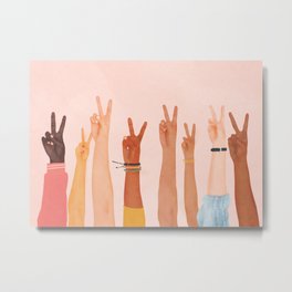 Peace Metal Print | Curated, Hand, Peace, Raised, Together, Gesture, Woman, Handsup, People, Play 