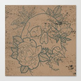 Skull flowers distressed with green Canvas Print