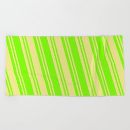[ Thumbnail: Tan & Green Colored Lines Pattern Beach Towel ]