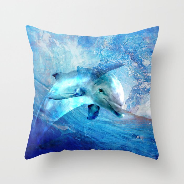 Watercolor Dolphin  Digital Art Throw Pillow
