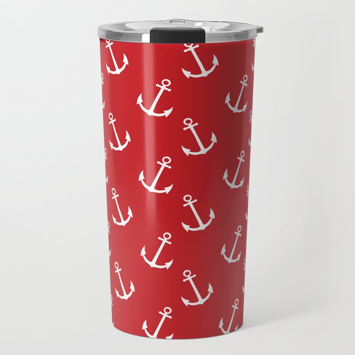 Nautical modern red white trendy anchor pattern Travel Mug