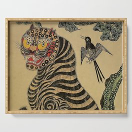 Striped Vintage Minhwa Tiger and Magpie Serving Tray