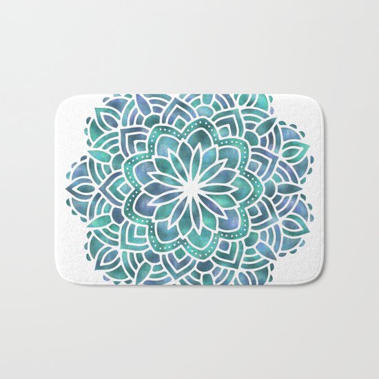 Mandala Succulent Blue Green Bath Mat