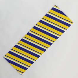 [ Thumbnail: Mint Cream, Midnight Blue & Yellow Colored Lines/Stripes Pattern Yoga Mat ]