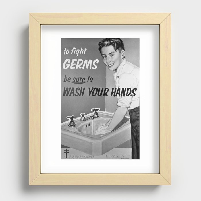 Wash Your Hands to Fight Germs: Classic Virus Awareness Retro Poster Recessed Framed Print