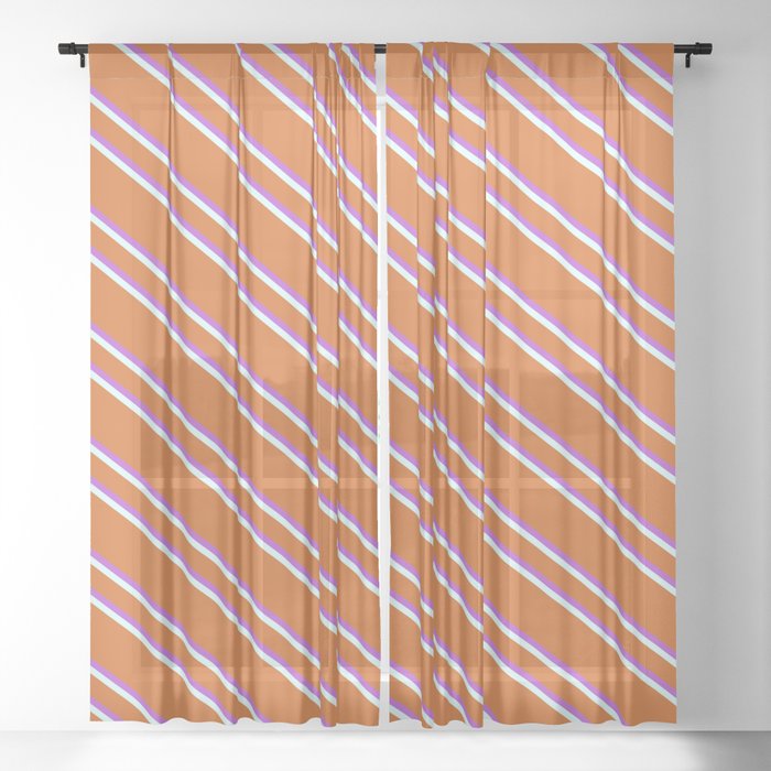 Chocolate, Orchid, and Light Cyan Colored Striped/Lined Pattern Sheer Curtain