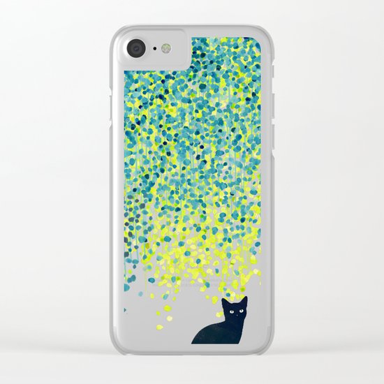 Cat in the garden under willow tree Clear iPhone Case