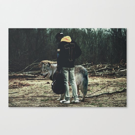 Kid with wolf Canvas Print