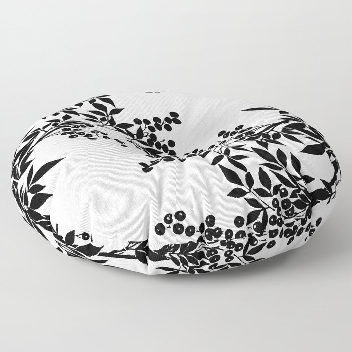 TREE BLACK AND WHITE LEAF TOILE PATTERN Floor Pillow
