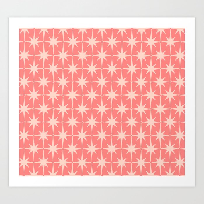 Midcentury Modern Atomic Starburst Pattern in Pretty Pink and Light Blush Art Print