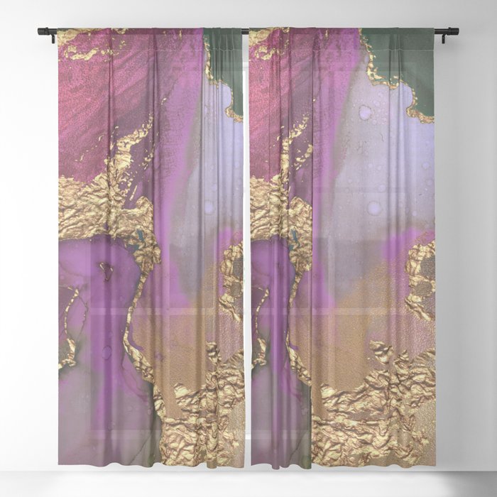 Glitter Gold Pink Purple And Green Abstract Painting Sheer