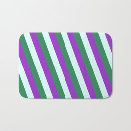 [ Thumbnail: Sea Green, Dark Orchid & Light Cyan Colored Lined/Striped Pattern Bath Mat ]
