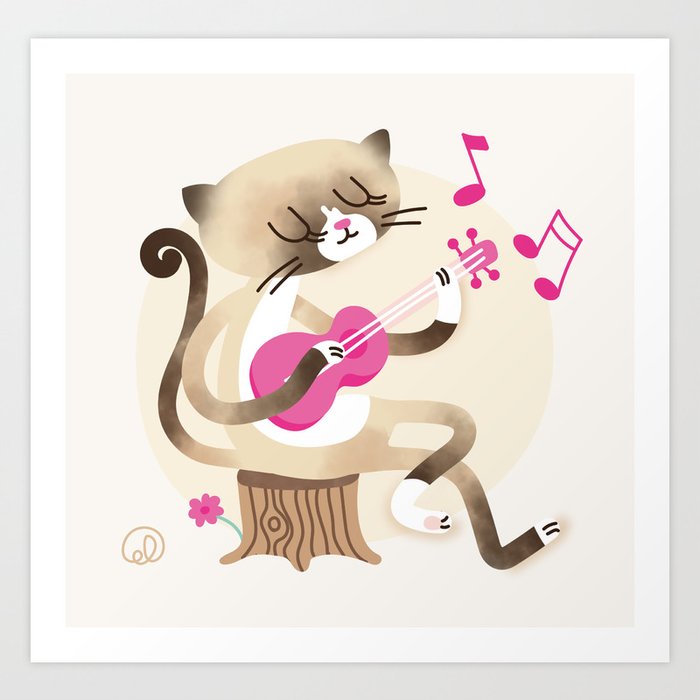 Miko playing ukulele Art Print