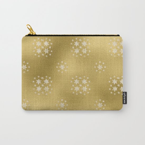 Merry christmas- white winter stars on gold pattern I Carry-All Pouch