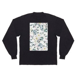 Pastel pink green white yellow watercolor floral Long Sleeve T-shirt