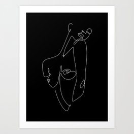 Female Nudity Line in Black / Naked drawing of a woman Art Print
