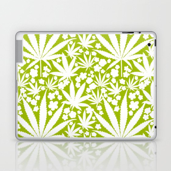 Fresh Retro Modern Green Cannabis And Flowers  Laptop & iPad Skin