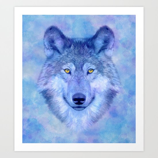 Sky blue wolf with Golden eyes Art Print