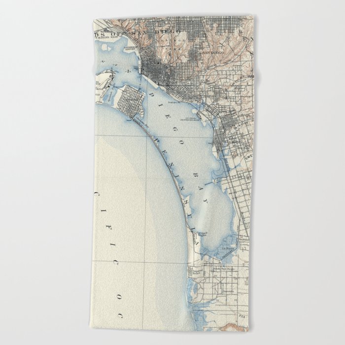 Vintage Map of San Diego California (1902) Beach Towel