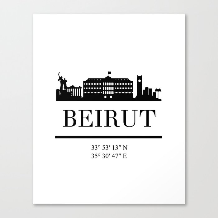 BEIRUT LEBANON BLACK SILHOUETTE SKYLINE ART Canvas Print