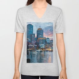 Boston Skyline V Neck T Shirt