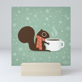 Cute Squirrel Coffee Lover Winter Holiday Mini Art Print