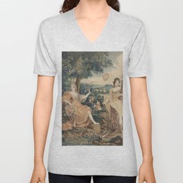 Antique 17th Century 'Summer' Flower Garden Tapestry V Neck T Shirt