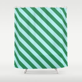[ Thumbnail: Sea Green and Turquoise Colored Stripes/Lines Pattern Shower Curtain ]