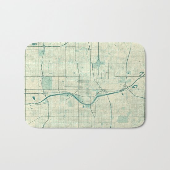 Oklahoma City Map Blue Vintage Bath Mat